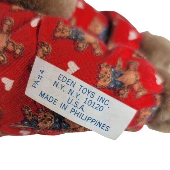 Eden Teddy Bear Plush Dark Brown 8" Red Pajamas Heart & Puppy Print Vintage - Picture 7 of 9